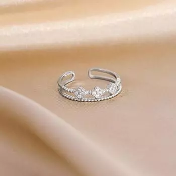 Кольцо Banyan Tree из серебра 925 пробы, открытое, двухслойное, с цирконом и бриллиантом, в виде четырехлистного клевера, тренд Adjustable Open