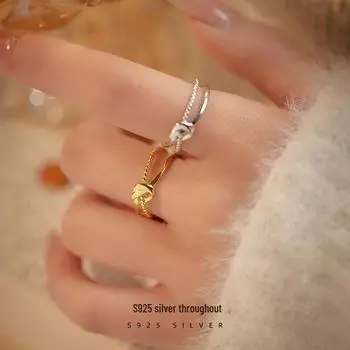 Кольцо Banyan Tree из серебра 925 пробы с двойным открытым узлом — корейский тренд, модно, просто и элегантно для женщин. RS1090 платиновый