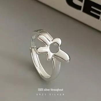 Кольцо Banyan Tree S925 Silver Alien Flower с регулировкой длины — стильный корейский дизайн для женщин Adjustable серебряный