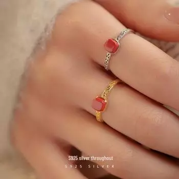 Кольцо Banyan Tree S925 Silver Cinnabar Red: Ретро китайский роскошный полый дизайн для женщин RS1082; Adjustable opening белого золота