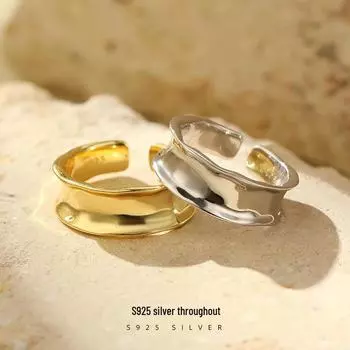 Кольцо Banyan Tree S925 Silver Irregular Geometric Ring для женщин - минималистичный, модный холодный стиль RS578; Adjustable opening золотой