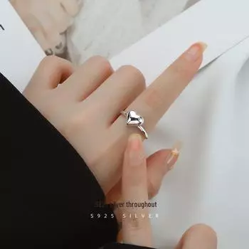Кольцо Banyan Tree S925 Silver Luxury Heart Ring - Минималистичный холодный стиль для женщин Adjustable opening белого золота