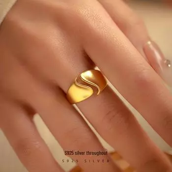 Кольцо Banyan Tree S925 Silver Matte Wide Curve Open Ring - Кольцо на указательный палец в холодном стиле для женщин RS1121 белого золота