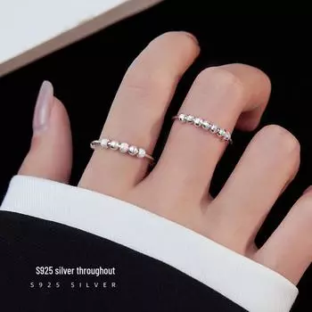 Кольцо Banyan Tree S925 Silver с вращающимися бусинами - антитревожный нишевый дизайн для женщин RS972 серебряный