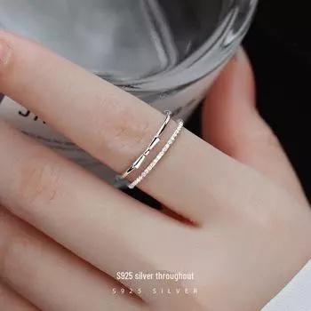 Кольцо Banyan Tree S925 Silver с двойным бантом, регулируемое, с бриллиантовыми акцентами белого золота