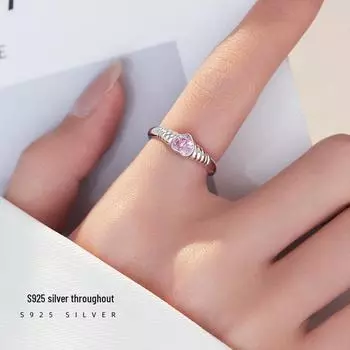 Кольцо Banyan Tree S925 Silver с цирконием в форме сердца — женский, милый и стильный модный стиль RS964, Adjustable opening золотой