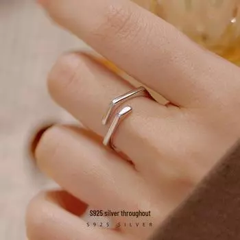 Кольцо Banyan Tree S925 Silver с шестиугольным минималистским открытым индексом - корейская мода Adjustable opening белого золота