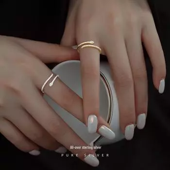 Кольцо Banyan Tree S925 Silver Snake: Элегантный, регулируемый, полностью бриллиантовый, в японско-корейском стиле. RS711; Adjustable opening золотой