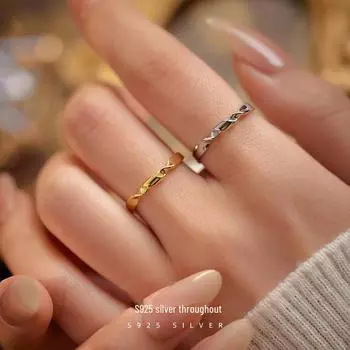 Кольцо Banyan Tree S925 Silver Женское геометрическое кольцо с неровной поверхностью в виде пуговиц RS1071, adjustable opening белого золота