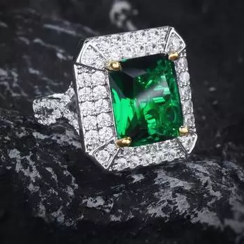 Кольцо BELLA BOX Luxury Simulation Emerald Princess Square Drill из двухцветного золота, подходящее для женского банкета, вечеринки, модных украшений A