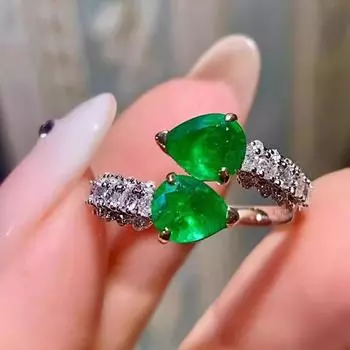 Кольцо BELLA BOX Retro из хлопка с изумрудами и каплевидным цветом, регулируемое кольцо, подходящее для повседневной женской вечеринки, модные украшения Adjustable Opening