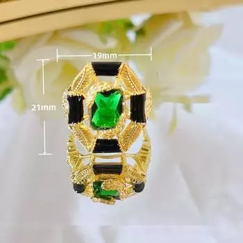 Кольцо BELLA BOX с черной эмалью в стиле ретро из французского дубового листа, подходящее для повседневной женской вечеринки Adjustable opening зелёный