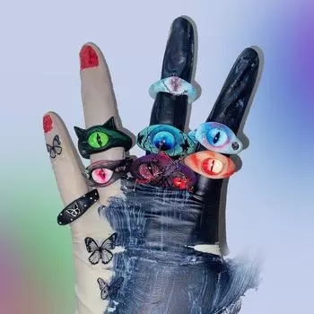 Кольцо BELLA BOX с каплями масла, расписанное вручную, геометрическое, нерегулярное, контрастное, в горошек, подходит для женских повседневных вечеринок, модные украшения Adjustable Opening синий