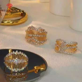 Кольцо BELLA BOX в итальянском стиле с плетеным узором, резным золотым кружевом, регулируемое, подходит для женских свадебных вечеринок, модные ювелирные изделия No.1