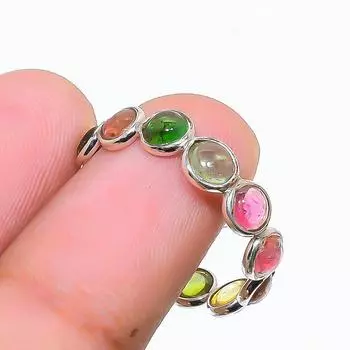 Кольцо «Бесконечность» из стерлингового серебра 925 пробы с натуральным мультитурмалином, размер 9,5 США 9.5 US