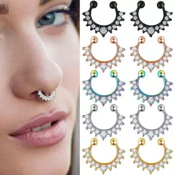 Кольцо безопасное роскошное гвоздь для носа Тонкий гвоздь для носа Кольцо в носу без циркония Носовой гвоздь из нержавеющей стали Серьги-хрящи Спиральные украшения с пирсингом серебряный