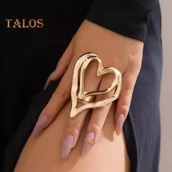 Кольцо Big Love, двухслойное, преувеличенный стиль, полое, в форме сердца, однотонное, жидкое, сплав, гладкое, для клубной вечеринки, указательный палец, женское ювелирное изделие серебряный