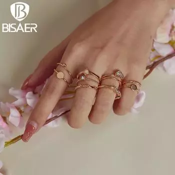 Кольцо BISAER из сплава со стразами и металлическими линиями в разных стилях - простое для женских повседневных украшений Ring