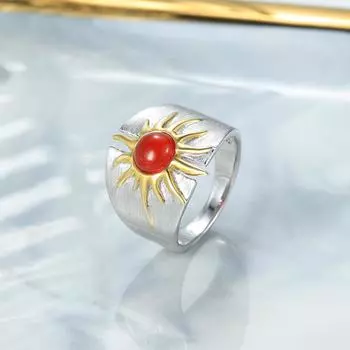 Кольцо «Богиня Солнца», средневековье, натуральный красный агат, оригинальный дизайн, нишевые ручные украшения, кольцо из стерлингового серебра 925 пробы с драгоценным камнем для женщин 6