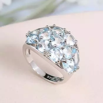 Кольцо Bolaijewelry с натуральным небесно-голубым топазом и драгоценным камнем, стерлинговое серебро 925 пробы, ювелирные изделия, женский подарок на годовщину US RING SIZE 7# синий