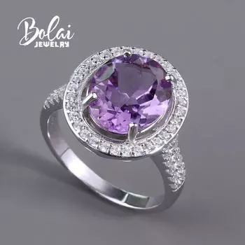 Кольцо Bolaijewelry с натуральным южноафриканским аметистом и драгоценным камнем, стерлинговое серебро 925 пробы, классический дизайн изысканных украшений для женщин, подарок US RING SIZE 6# фиолетовый