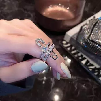 Кольцо-брошь с бриллиантами Starlight: Роскошное, нишевое, регулируемое двухслойное кольцо в форме звезды. Brooch Square Diamond Ring