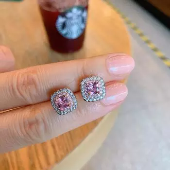 Кольцо Burst с маленьким кубиком сахара, серьги-гвоздики с розовыми бриллиантами из серебра 925 пробы с цирконами, браслет, аксессуары для колец.