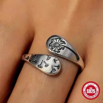 Кольцо Canner из стерлингового серебра 925 пробы 1 шт., винтажное кольцо в виде одуванчика, кольца-фиджет в виде одуванчика для снятия тревожности и стресса, кольца для людей с аутизмом, вдохновляющее кольцо в стиле бохо One Size серебряный