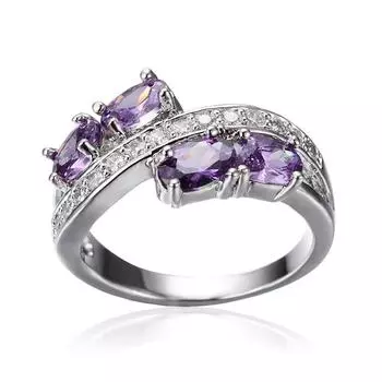 Кольцо Cao Shi French Romantic с фиолетовым цирконием Queen Ring - роскошный аристократический аксессуар number 10 белого золота