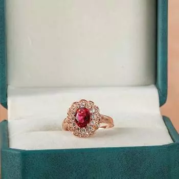 Кольцо Cellacity Classic из стерлингового серебра 925 пробы для очаровательной леди с рубиновыми камнями овальной формы и цветочным цирконием для женщин. Ювелирное украшение в подарок Resizable