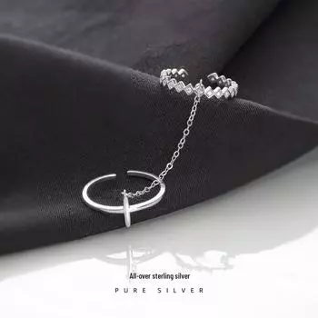 Кольцо-цепочка с крестом Banyan Tree S925 Sterling Silver - модная одежда для женщин Adjustable opening белого золота