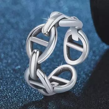 Кольцо-цепочка в стиле ретро: Модное женское кольцо из тайского серебра с двойной пряжкой Adjustable Opening