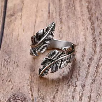 Кольцо Chao Domineering Feather Ring, ретро мужские и женские кольца-хвосты, простой модный трендовый бренд Leaf one size(US size 6-13)