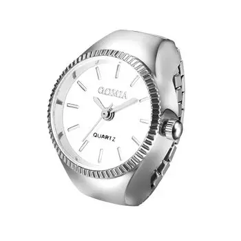 Кольцо Часы Модные Один Размер Подходит Кольцо Из Нержавеющей Стали Часы Аналоговые Водонепроницаемые Простые Кварцевые Часы Золотые Серебряные Модный Аксессуар День Рождения серебряный