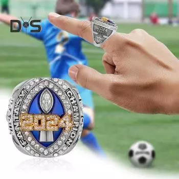 Кольцо чемпиона фэнтези-футбола 2024 года, трофейное кольцо чемпиона лиги с деревянной коробкой для победителя серебряный