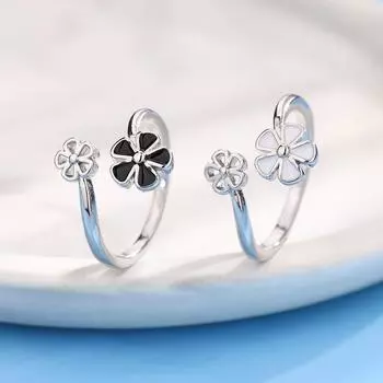 Кольцо Черный цветок Кольцо Универсальный Милый Полый Цветок Милое Совместное Кольцо Белый Цветок Кольцо