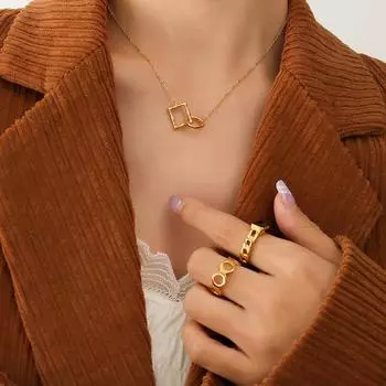 Кольцо Cold Wind с геометрическим узором, квадратная переплетенная подвеска, ожерелье из титановой стали, женское, покрыто 18-каратным золотом P161