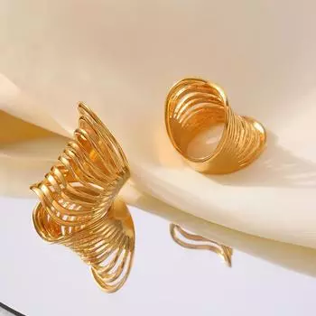 Кольцо Commuter Hollow Multi-Layer Line Ring Retro Exaggerated из нержавеющей стали с покрытием из настоящего золота для сустава кости указательного пальца No. 6