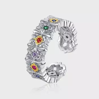 Кольцо Craft S925 Sterling Silver Gold and Silver Contour Weave Hollow Star Ring Female French Seiko Brushed Diamond Ring For Index Finger