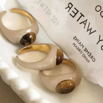 Кольцо цвета молочного чая с капающим маслом и камнем тигровый глаз, женское, нишевое, простое, индивидуальное, модное, универсальное