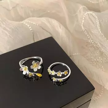 Кольцо-цветок из металла контрастного золотого и серебряного цвета, набор женских дизайнерских колец в стиле ретро, универсальное кольцо