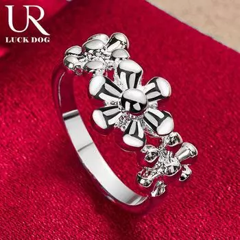 Кольцо-цветок из стерлингового серебра 925 пробы, модные свадебные украшения 7#