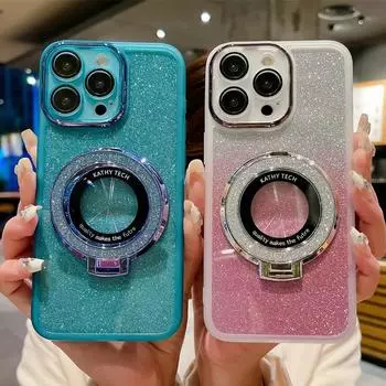 Кольцо-держатель, блестящий чехол из ТПУ, блестящий хромированный чехол из ТПУ с меньшим количеством элементов для iPhone 15 14 Plus 13 Pro Max 12 11 Pro X XR XS Max 7 8 Plus iPhone 15 чёрный