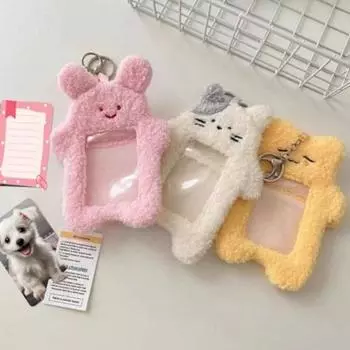 Кольцо-держатель для ключей на сумку с фотокарточкой Vanilla J из меха, цвет слоновой кости, 1 шт.