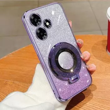 Кольцо-держатель, съемная блестящая наклейка, хромированный чехол из ТПУ с подставкой для Infinix HOT 40 30 Play 30I For Infinix HOT 30 чёрный