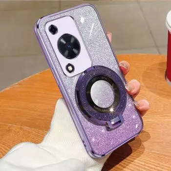 Кольцо-держатель, съемная блестящая наклейка, хромированный чехол из ТПУ для Huawei Enjoy 70 Pro 60X Y91 For Enjoy 60 чёрный