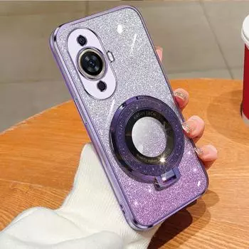 Кольцо-держатель, съемная блестящая наклейка, хромированный чехол из ТПУ с подставкой для Huawei NOVA 12 11 SE For NOVA 11 чёрный