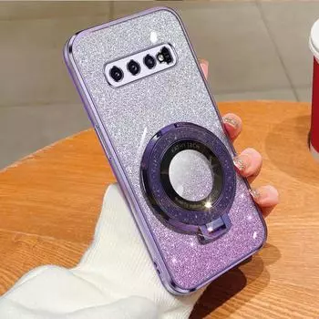 Кольцо-держатель, съемная блестящая наклейка, хромированный чехол из ТПУ с подставкой для Samsung Galaxy S10 S9 S8 Plus For Galaxy S8 чёрный