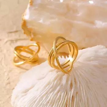 Кольцо Design Sense Winding Hollow Cross Line, титановая сталь с гальваническим покрытием, 18-каратное золотое кольцо, ювелирные изделия из холодной руки No. 6