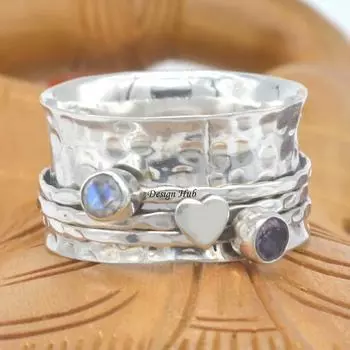 Кольцо для большого пальца из стерлингового серебра 925 пробы-Серебряное кольцо в подарок на Рождество Кольцо Серебряные кольца-спиннер Лунный камень Кольцо с аметистом Женские кольца 6 белый